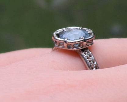 Hand Cut Montana Sapphire Ring in Sterling Silver | One of a Kind Artisan Sapphire Ring | Natural Blue Sapphire | Size 7.25 