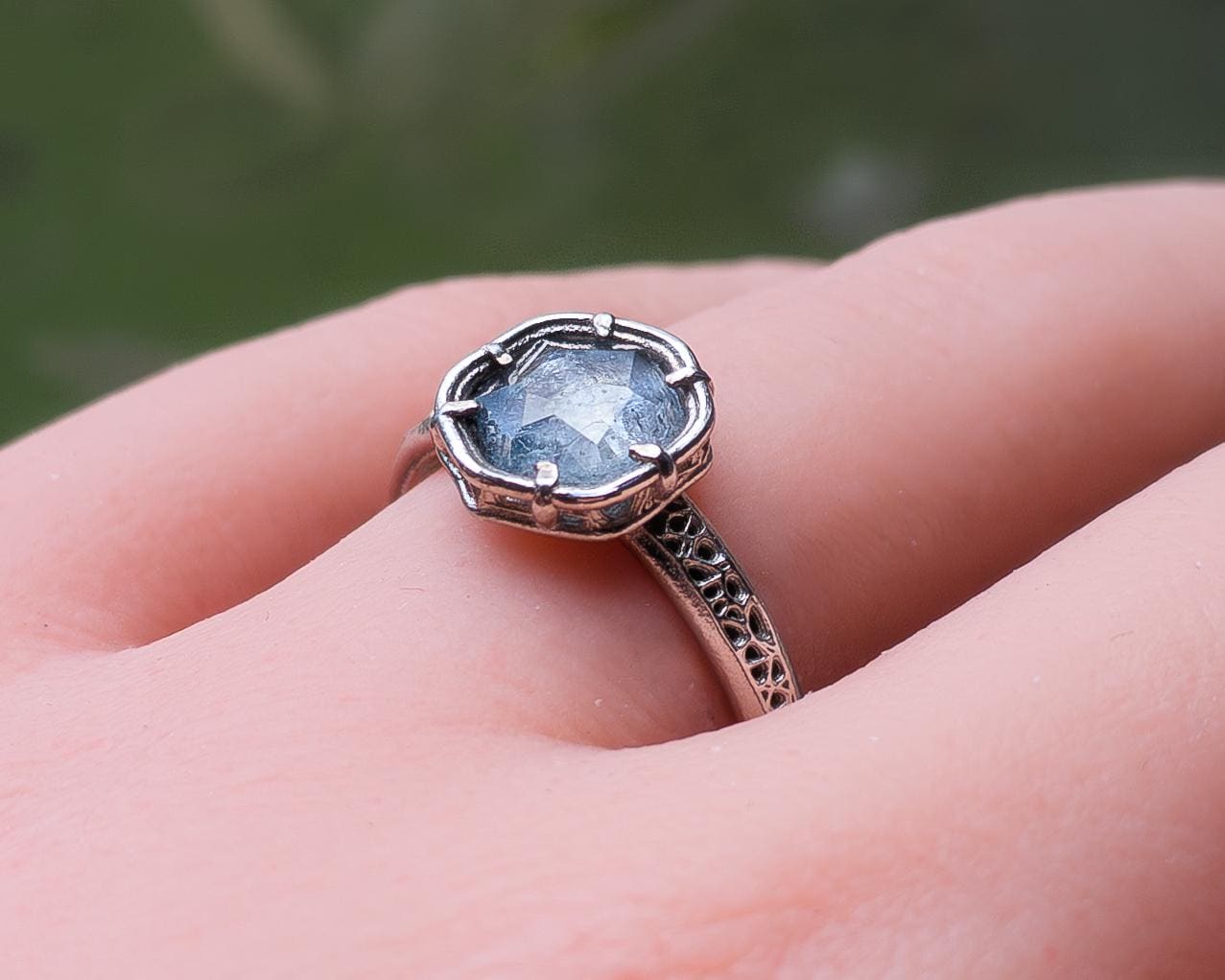 Hand Cut Montana Sapphire Ring in Sterling Silver | One of a Kind Artisan Sapphire Ring | Natural Blue Sapphire | Size 7.25 
