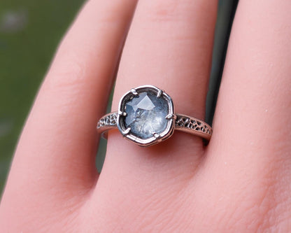 Hand Cut Montana Sapphire Ring in Sterling Silver | One of a Kind Artisan Sapphire Ring | Natural Blue Sapphire | Size 7.25 
