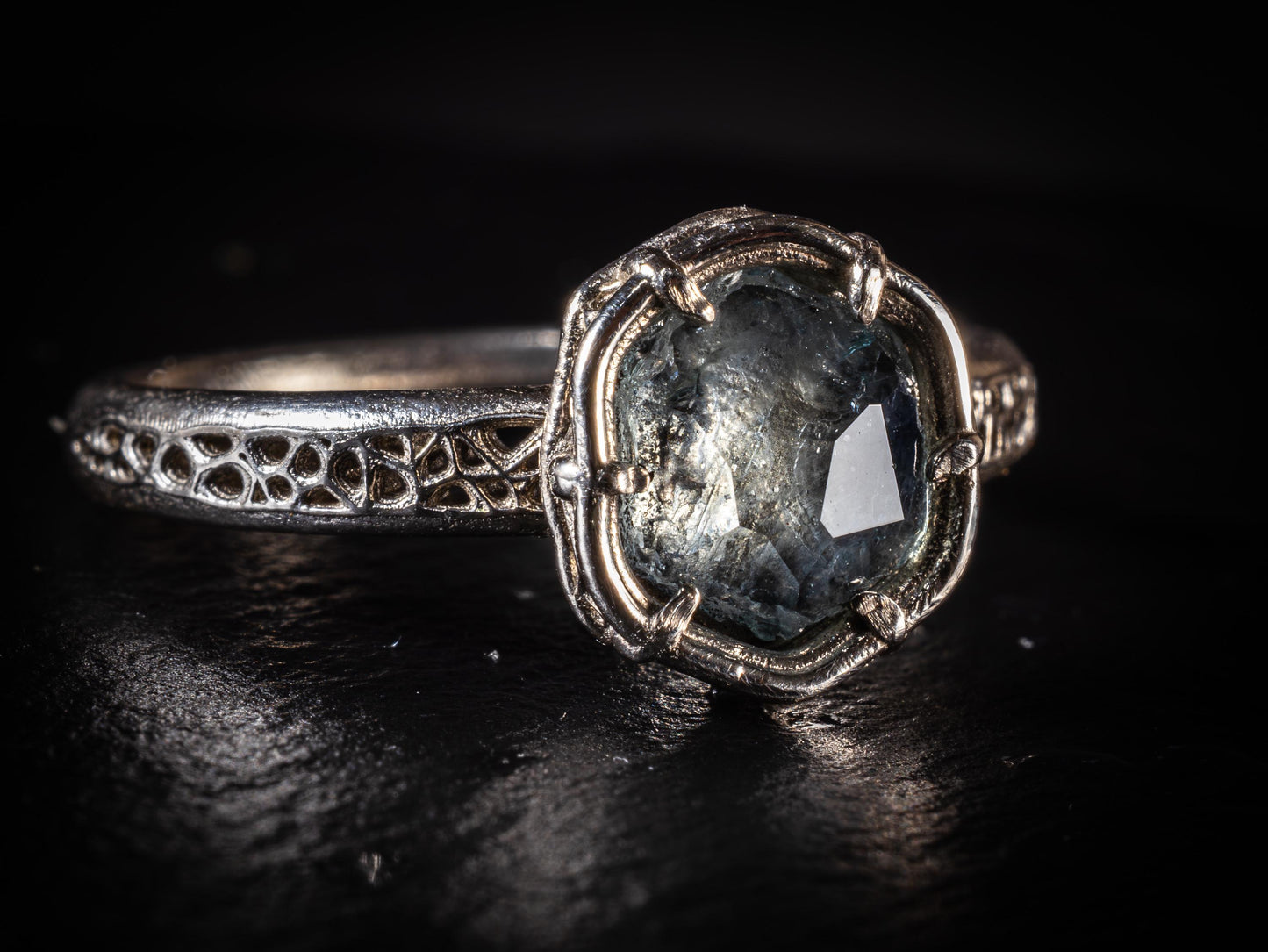 Hand Cut Montana Sapphire Ring in Sterling Silver | One of a Kind Artisan Sapphire Ring | Natural Blue Sapphire | Size 7.25 