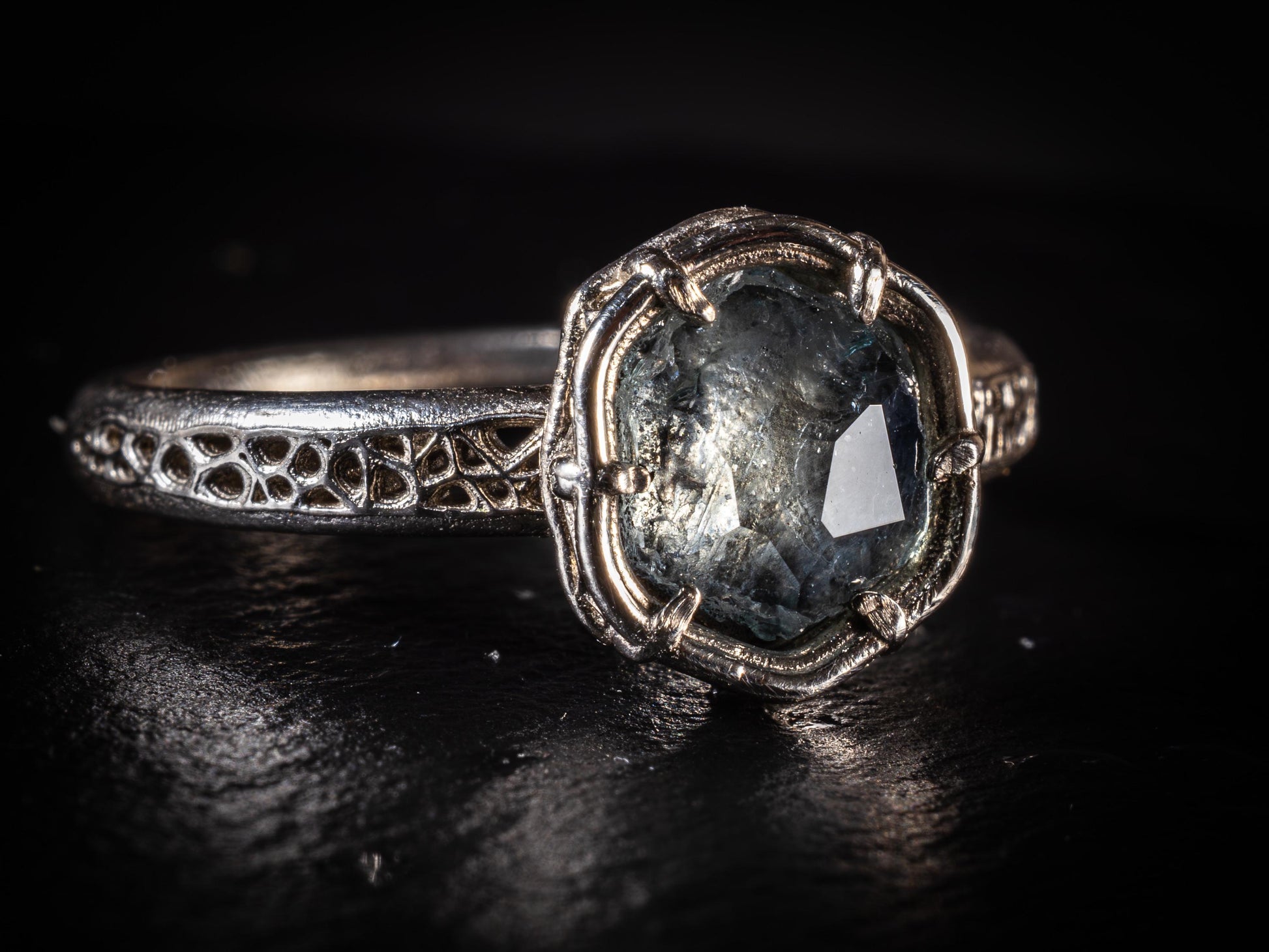Hand Cut Montana Sapphire Ring in Sterling Silver | One of a Kind Artisan Sapphire Ring | Natural Blue Sapphire | Size 7.25 