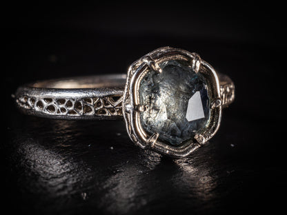 Hand Cut Montana Sapphire Ring in Sterling Silver | One of a Kind Artisan Sapphire Ring | Natural Blue Sapphire | Size 7.25 