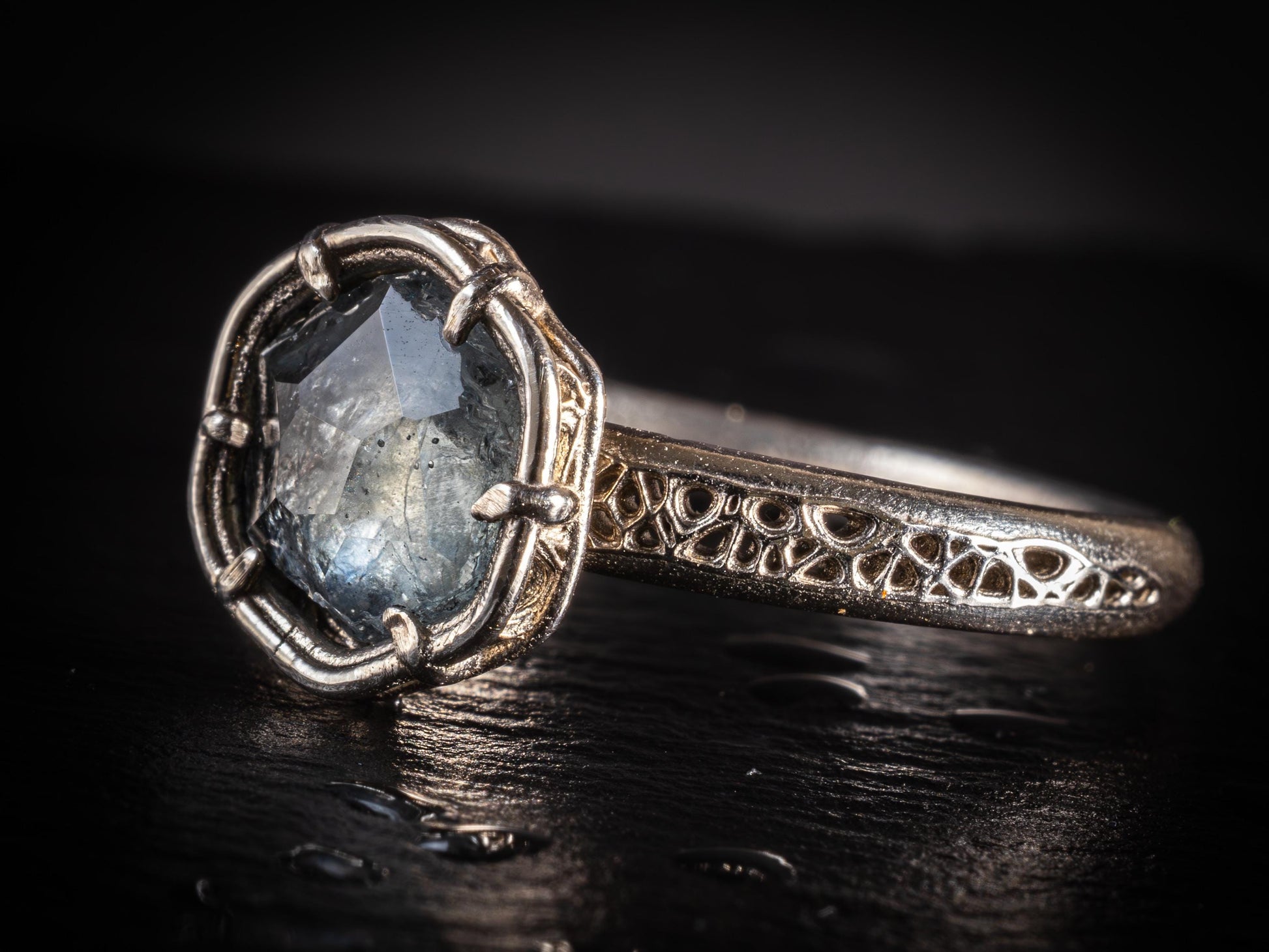 Hand Cut Montana Sapphire Ring in Sterling Silver | One of a Kind Artisan Sapphire Ring | Natural Blue Sapphire | Size 7.25 