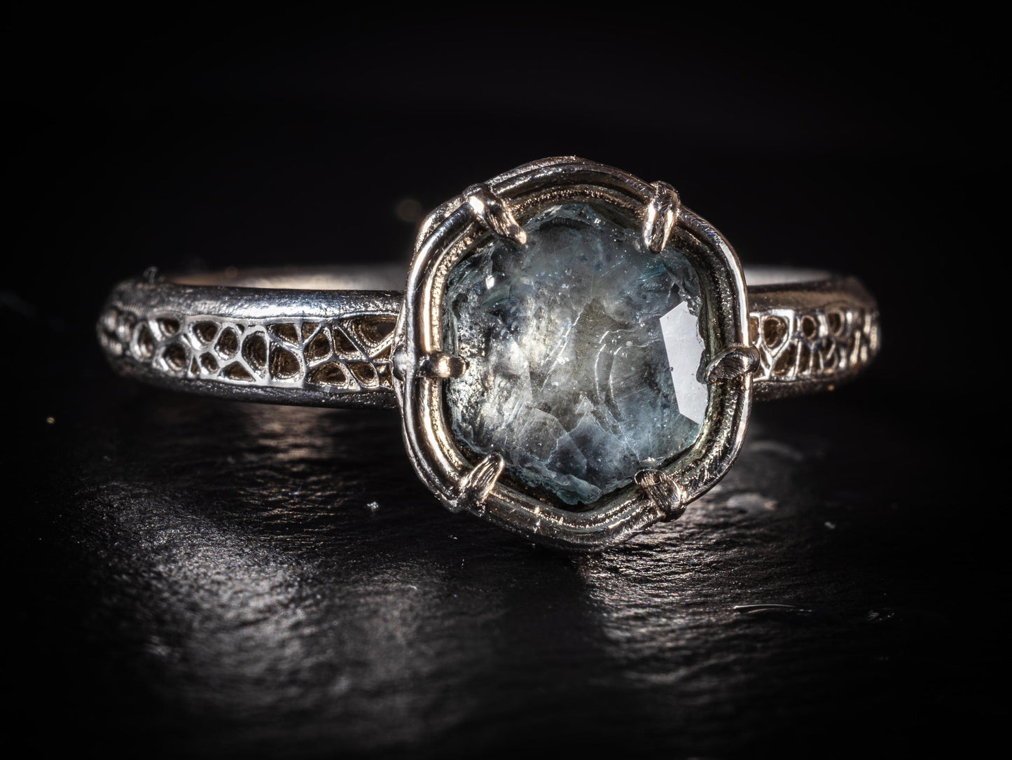 Hand Cut Montana Sapphire Ring in Sterling Silver | One of a Kind Artisan Sapphire Ring | Natural Blue Sapphire | Size 7.25 