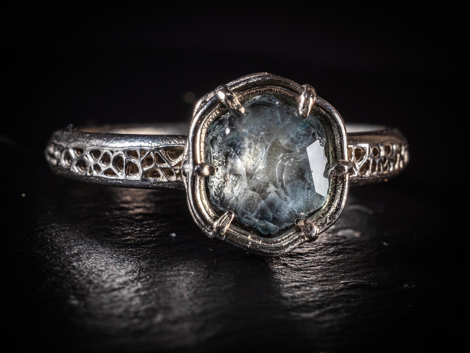 Hand Cut Montana Sapphire Ring in Sterling Silver | One of a Kind Artisan Sapphire Ring | Natural Blue Sapphire | Size 7.25 