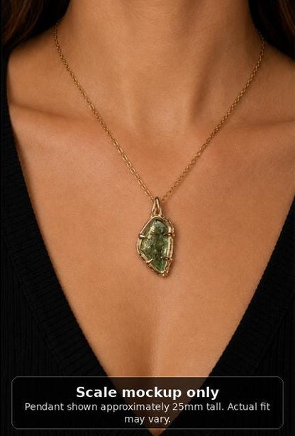 Hiddenite Pendant in 10k Yellow Gold, Hand Cut Green Spodumene Necklace, One of a Kind Gold Gemstone Pendant, Organic Fine Jewelry 