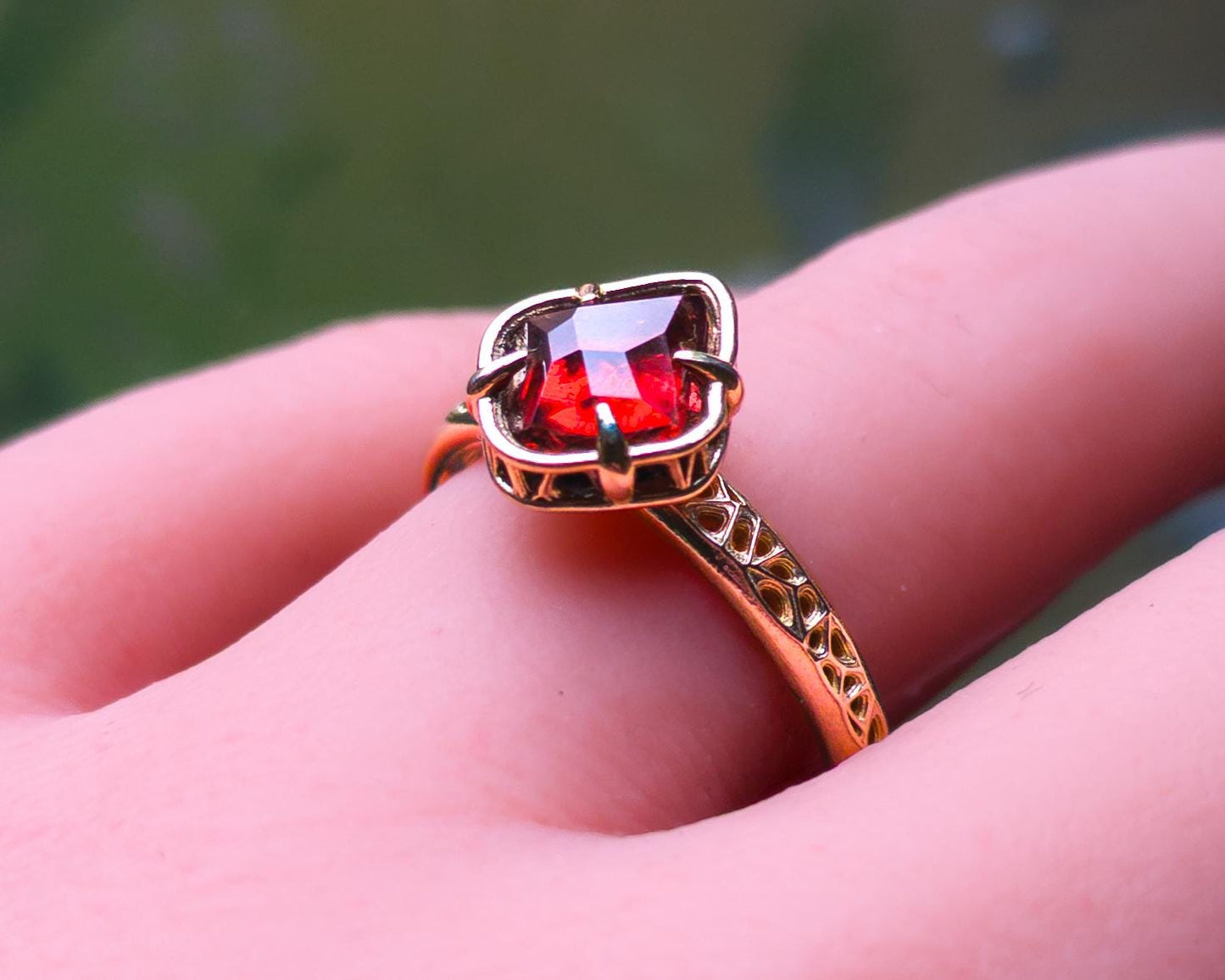 Natural Red Spinel Ring in 14K Yellow Gold, One of a Kind Organic Gemstone Ring 
