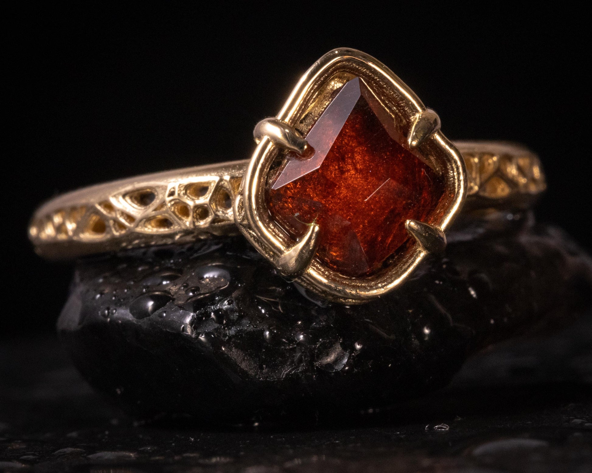 Natural Red Spinel Ring in 14K Yellow Gold, One of a Kind Organic Gemstone Ring 