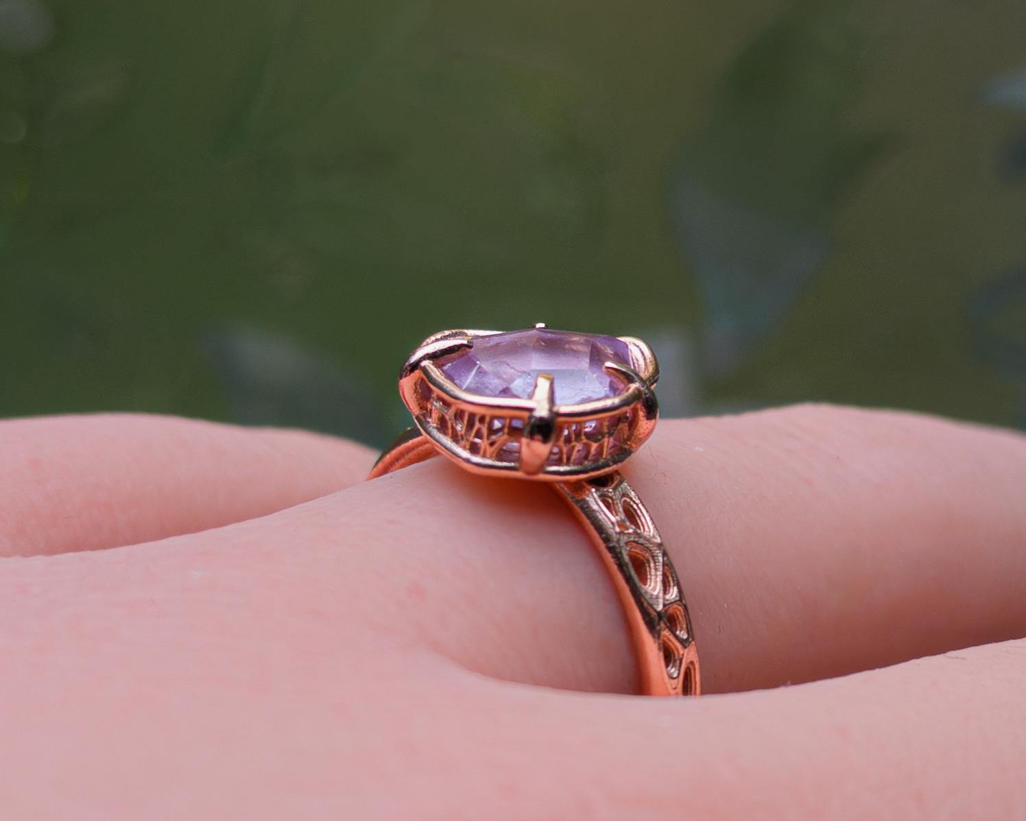 Natural Pink Spinel Ring in 10K Rose Gold, One of a Kind Organic Gemstone Ring, Size 7.25 