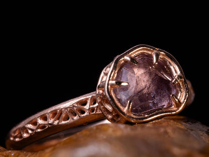 Natural Pink Spinel Ring in 10K Rose Gold, Horizontal Organic Gemstone Ring 