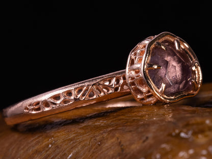 Natural Pink Spinel Ring in 10K Rose Gold, Horizontal Organic Gemstone Ring 