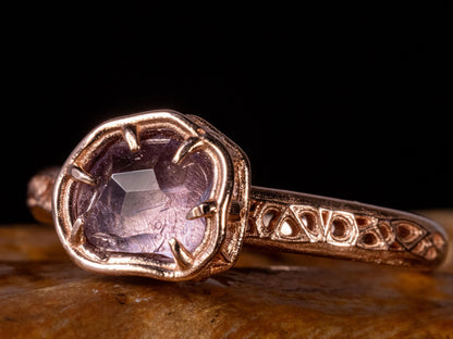 Natural Pink Spinel Ring in 10K Rose Gold, Horizontal Organic Gemstone Ring 
