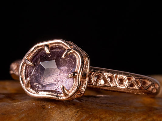 Natural Pink Spinel Ring in 10K Rose Gold, Horizontal Organic Gemstone Ring 