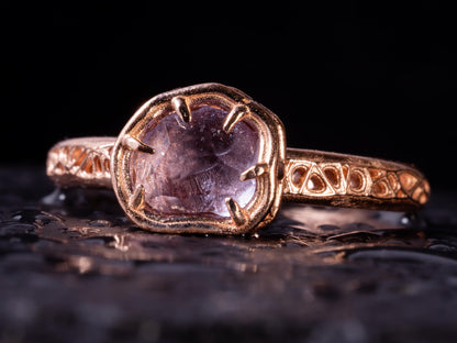 Natural Pink Spinel Ring in 10K Rose Gold, Horizontal Organic Gemstone Ring 