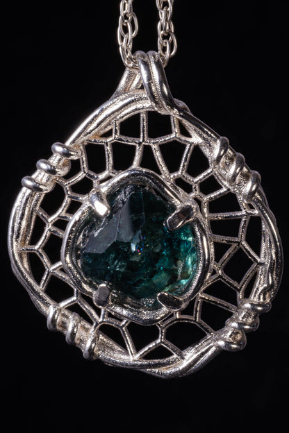Hand Cut Montana Sapphire Sterling Silver Pendant - Dreamcatcher Necklace item 1007 Sterling silver, Blue Sapphire, Montana Sapphire