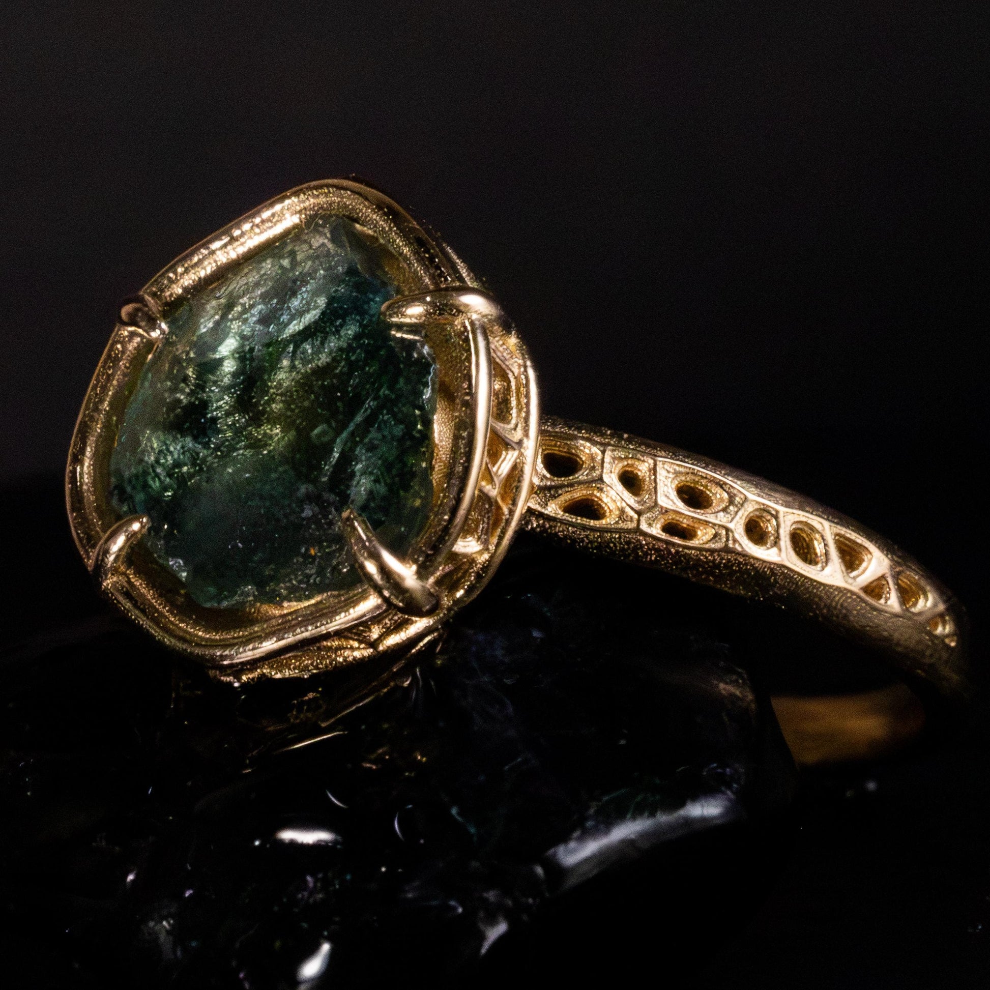 Natural Montana Sapphire Ring in 14k Yellow Gold | One of a Kind Organic Sapphire Ring | Hand Cut Sapphire | Size 7.25 