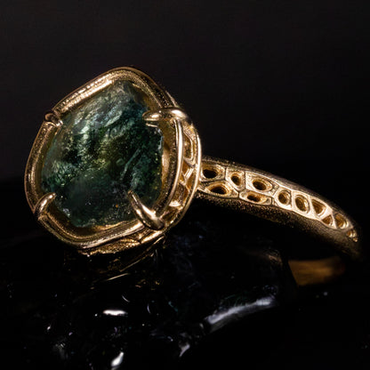 Natural Montana Sapphire Ring in 14k Yellow Gold | One of a Kind Organic Sapphire Ring | Hand Cut Sapphire | Size 7.25 