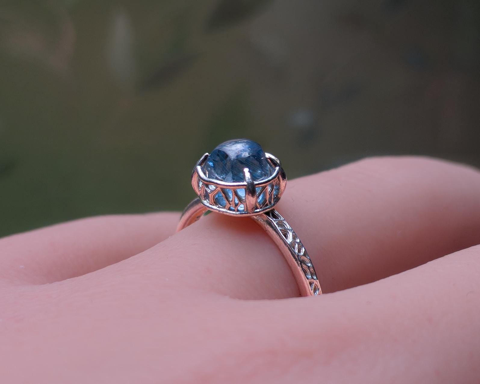 Hand Cut Montana Sapphire Ring in Sterling Silver 