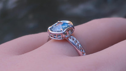 Hand Cut Montana Sapphire Ring | Teal Green Sapphire in Sterling Silver | One of a Kind 