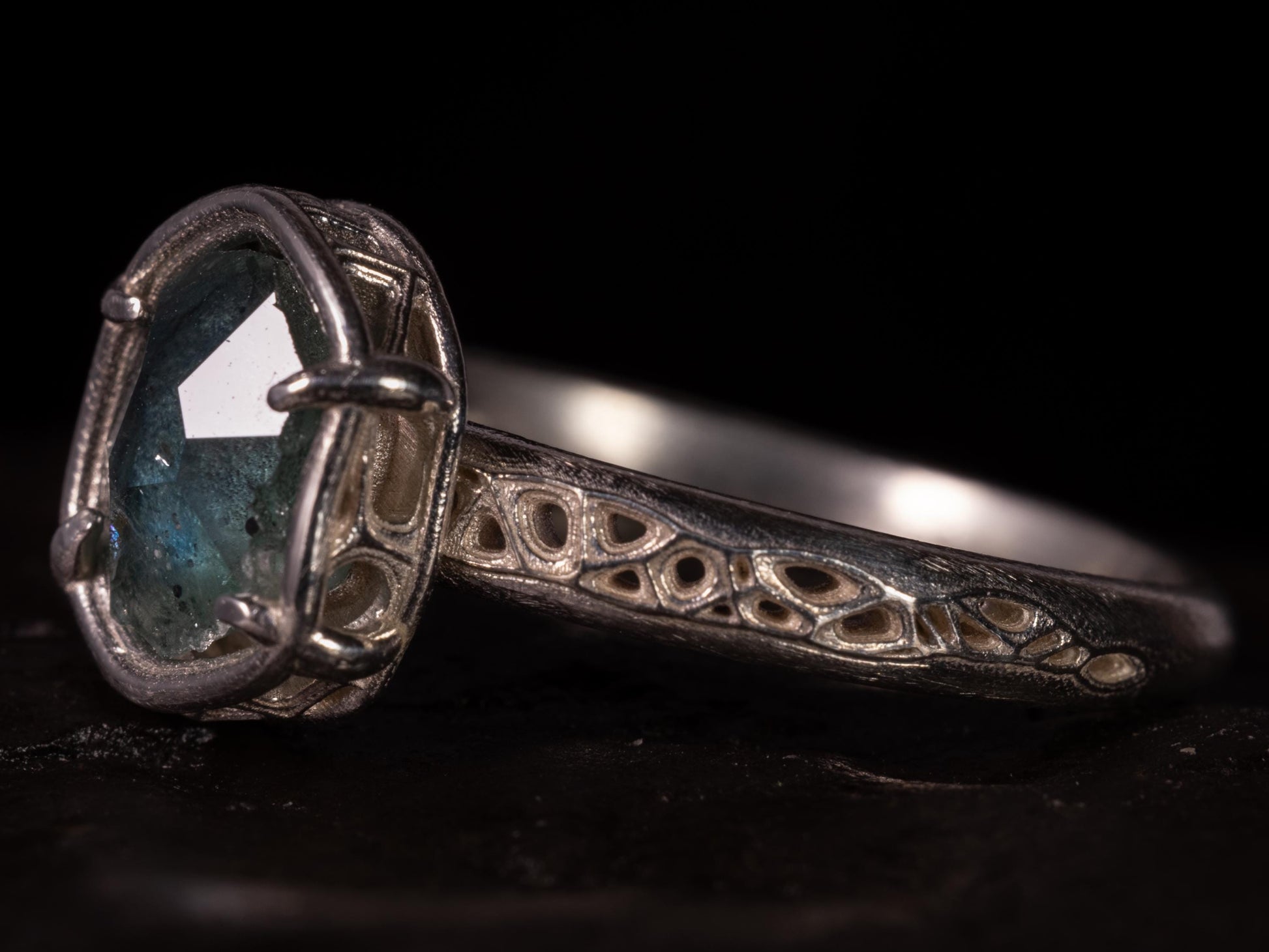 Hand Cut Montana Sapphire Ring | Teal Green Sapphire in Sterling Silver | One of a Kind 