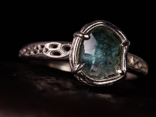 Hand Cut Montana Sapphire Ring | Teal Green Sapphire in Sterling Silver | One of a Kind 