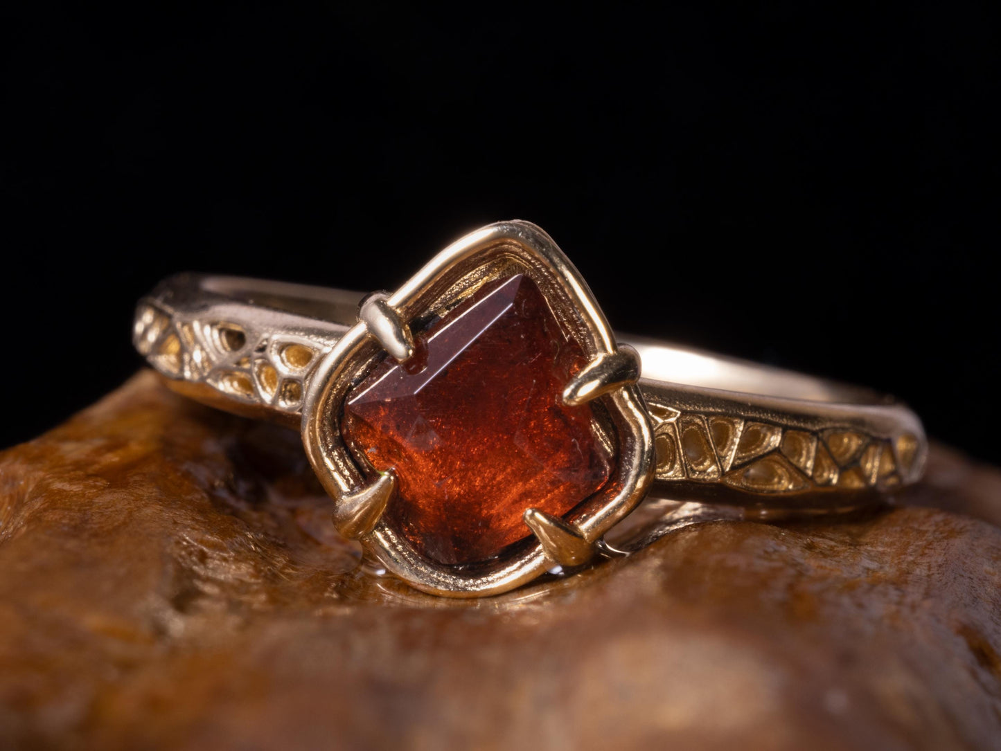Natural Red Spinel Ring in 14K Yellow Gold, One of a Kind Organic Gemstone Ring 