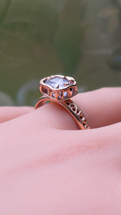Natural Pink Spinel Ring in 10K Rose Gold, Horizontal Organic Gemstone Ring 