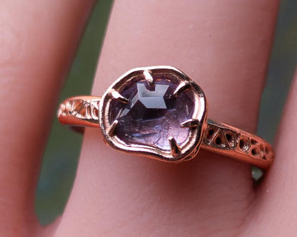 Natural Pink Spinel Ring in 10K Rose Gold, Horizontal Organic Gemstone Ring 