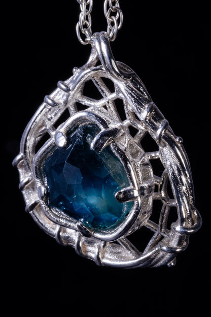 Hand Cut Montana Sapphire Sterling Silver Pendant - Dreamcatcher Necklace item 1009 blue sapphire, sapphire pendant, silver pendant, sterling silver, artisan necklace, statement pendant, one of a kind, sculptural jewelry, nature inspired, blue gemstone, fantasy jewelry, handmade pendant, organic jewelry