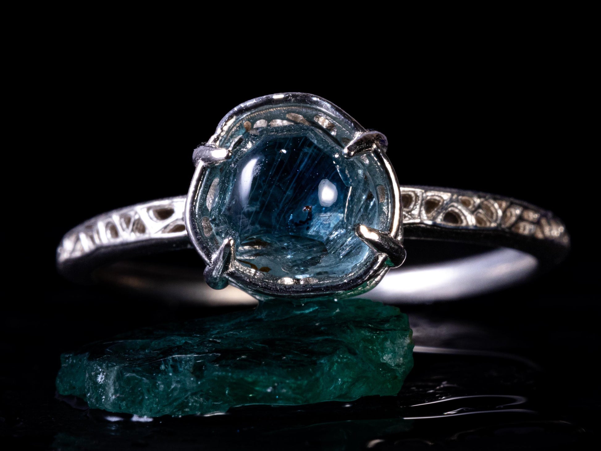 Hand Cut Montana Sapphire Ring in Sterling Silver 