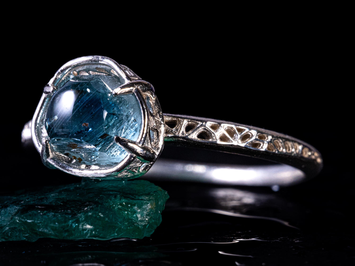 Hand Cut Montana Sapphire Ring in Sterling Silver 