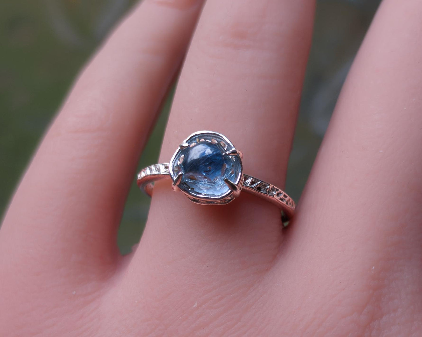 Hand Cut Montana Sapphire Ring in Sterling Silver 