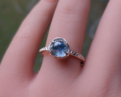 Hand Cut Montana Sapphire Ring in Sterling Silver 