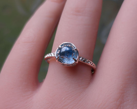 Hand Cut Montana Sapphire Ring in Sterling Silver 