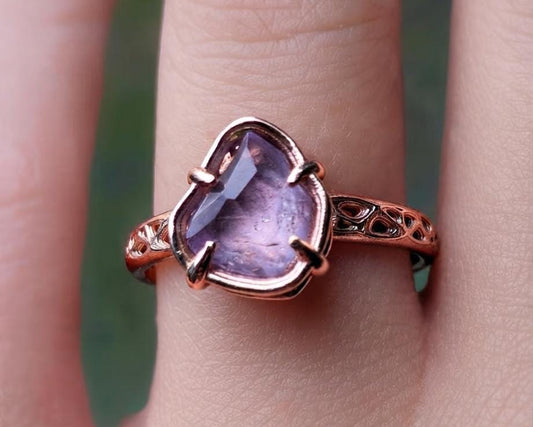 Natural Pink Spinel Ring in 10K Rose Gold, One of a Kind Organic Gemstone Ring, Size 7.25 