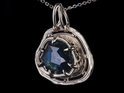 Natural Montana Sapphire Pendant 14k White Gold One of a Kind 