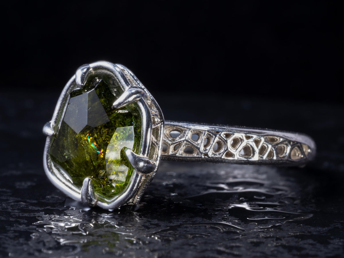 Green Tourmaline Ring in Sterling Silver 