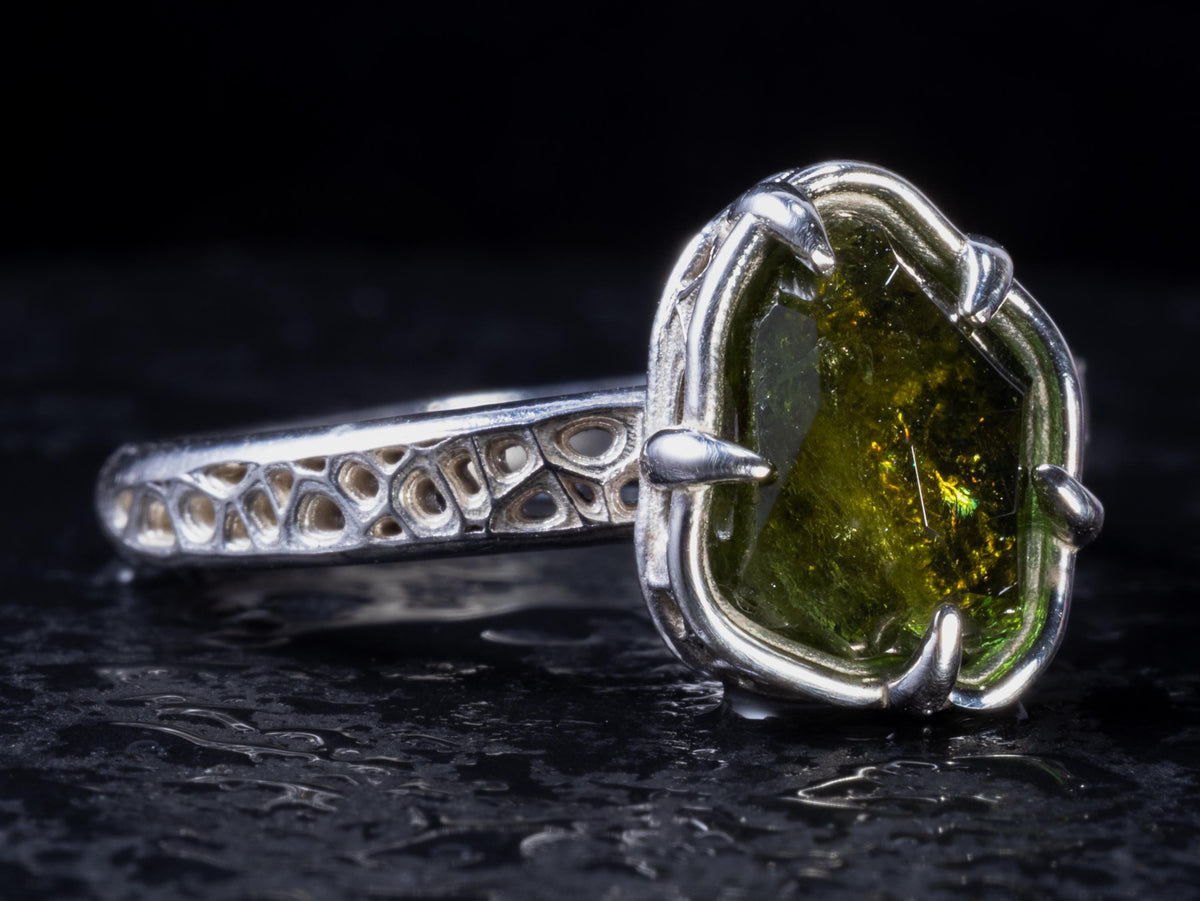 Green Tourmaline Ring in Sterling Silver 
