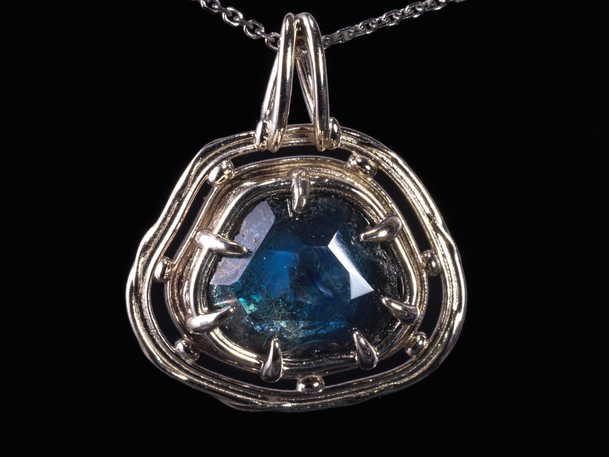 Natural Montana Sapphire Pendant 14k White Gold One of a Kind 