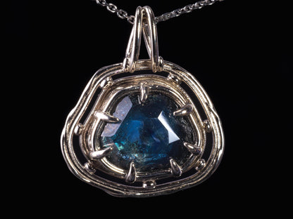 Natural Montana Sapphire Pendant 14k White Gold One of a Kind 