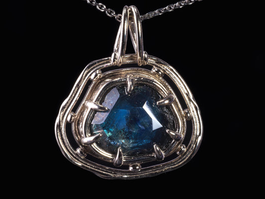 Natural Montana Sapphire Pendant 14k White Gold One of a Kind 