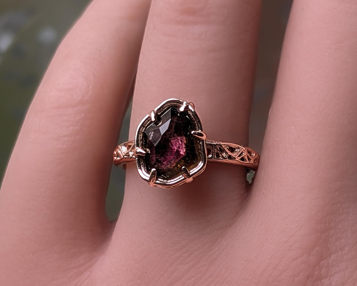 Watermelon Tourmaline Ring in 10k Rose Gold 