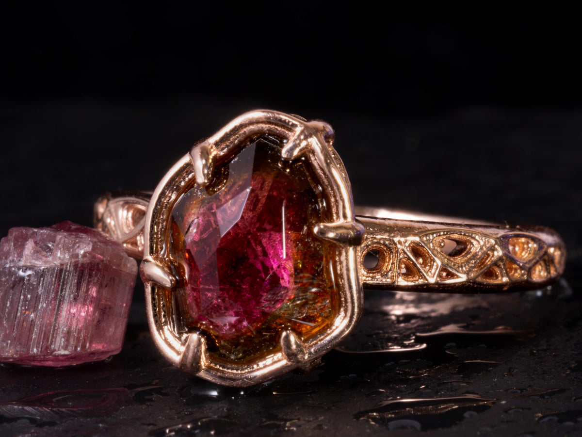 Watermelon Tourmaline Ring in 10k Rose Gold 