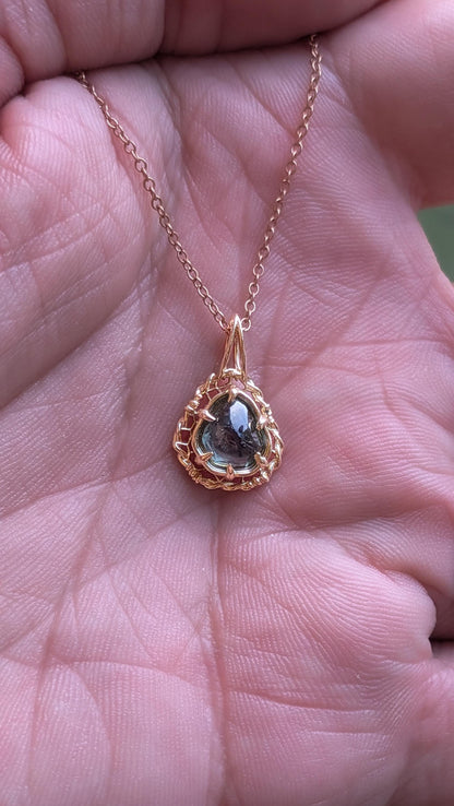 Portal Cut Montana Sapphire Pendant 14k Yellow Gold One of a Kind 