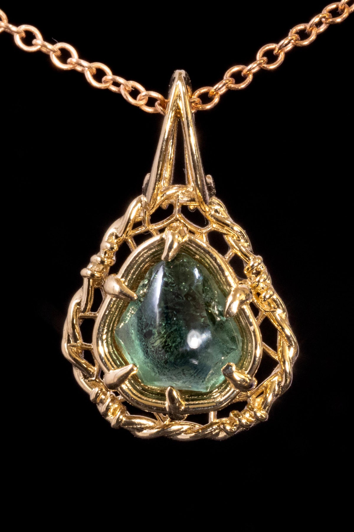 Portal Cut Montana Sapphire Pendant 14k Yellow Gold One of a Kind 