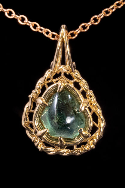 Portal Cut Montana Sapphire Pendant 14k Yellow Gold One of a Kind 