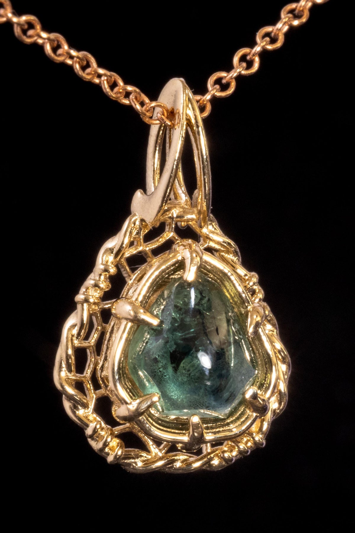Portal Cut Montana Sapphire Pendant 14k Yellow Gold One of a Kind 