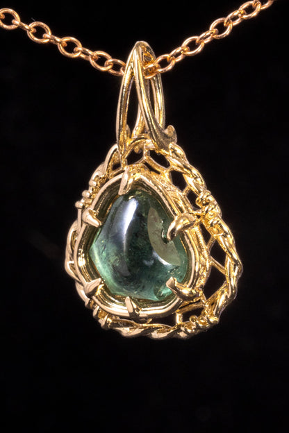 Portal Cut Montana Sapphire Pendant 14k Yellow Gold One of a Kind 