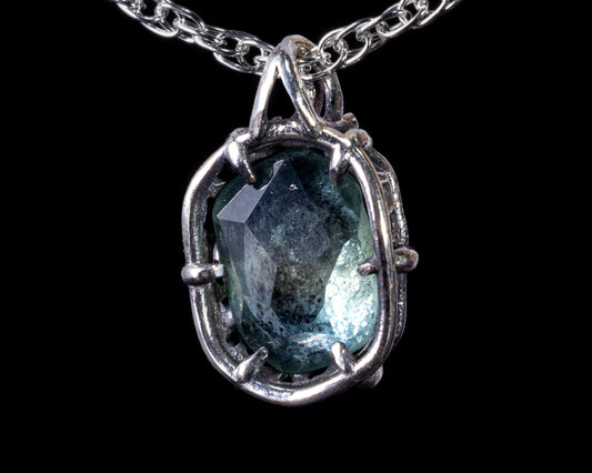 Unheated Montana Sapphire Pendant Sterling Silver Hand Cut Gemstone 