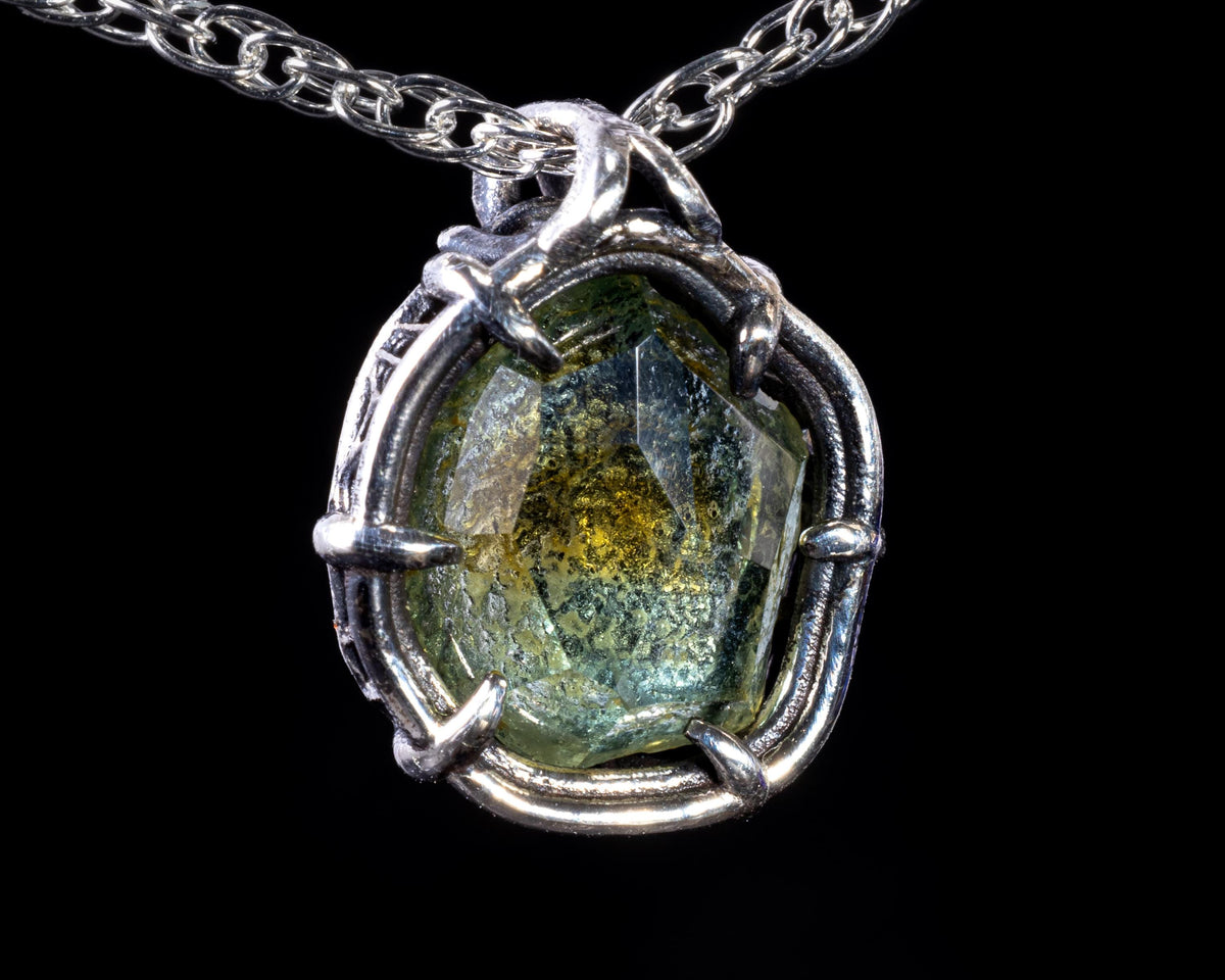 Natural Montana Sapphire Pendant Sterling Silver Hand Cut Gemstone 